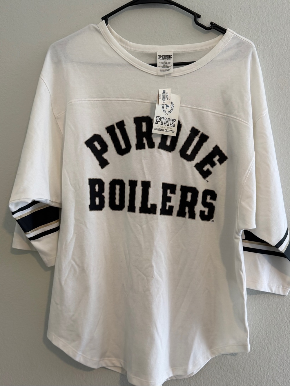 PINK Victoria's Secret White and Black Purdue Boilers Tee